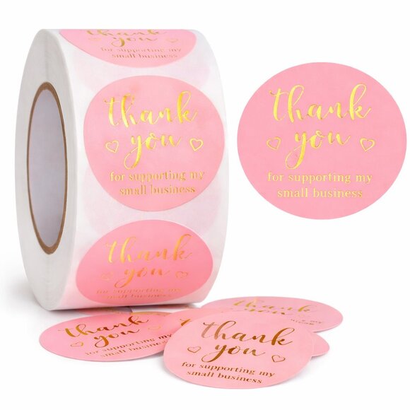 Other - 500ct Thank You Round Stickers, 1 inch, Pink/Gold